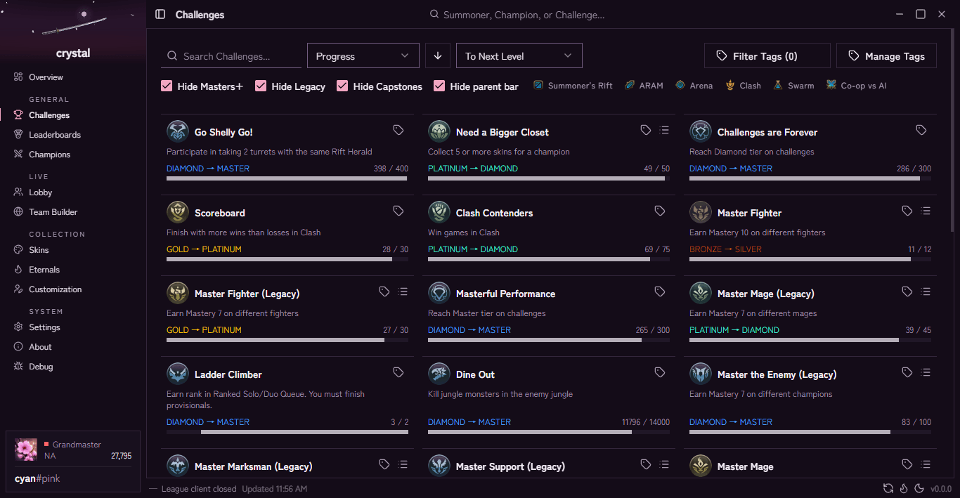 Crystal's Challenges view