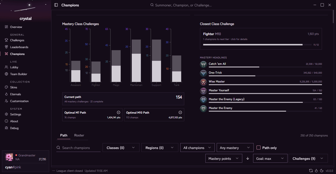 Crystal's Mastery path view